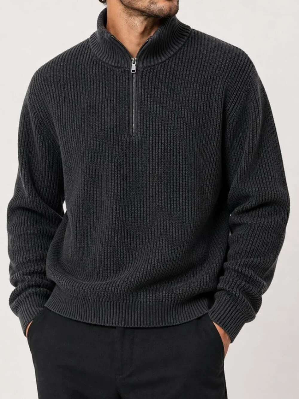 OLD NAVY Cotton Knit Sweater Zip Charcoal Gray XL